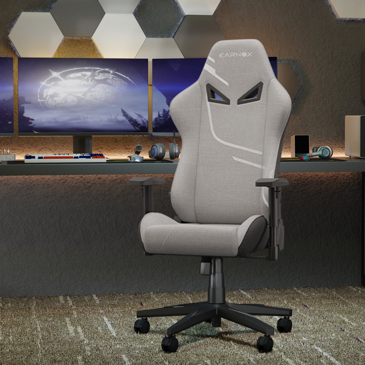 FloraGrace Gamingstoel – Ergonomisch En Verstelbaar – Met Lendensteun, Hoofdsteun En Kantelbare Rugleuning – Voor Werk En Gaming – Stof – Lichtgrijs
