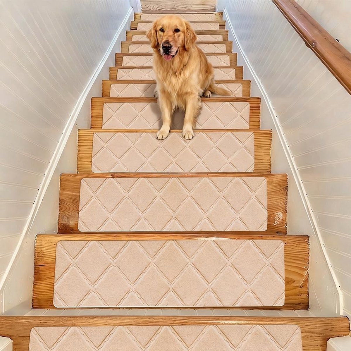 Zelfklevende Trapmatten Set van 15 Stuks - Antislip, Herbruikbare Trapbekleding, Snijbaar tot 55 cm x 19 cm (Beige)