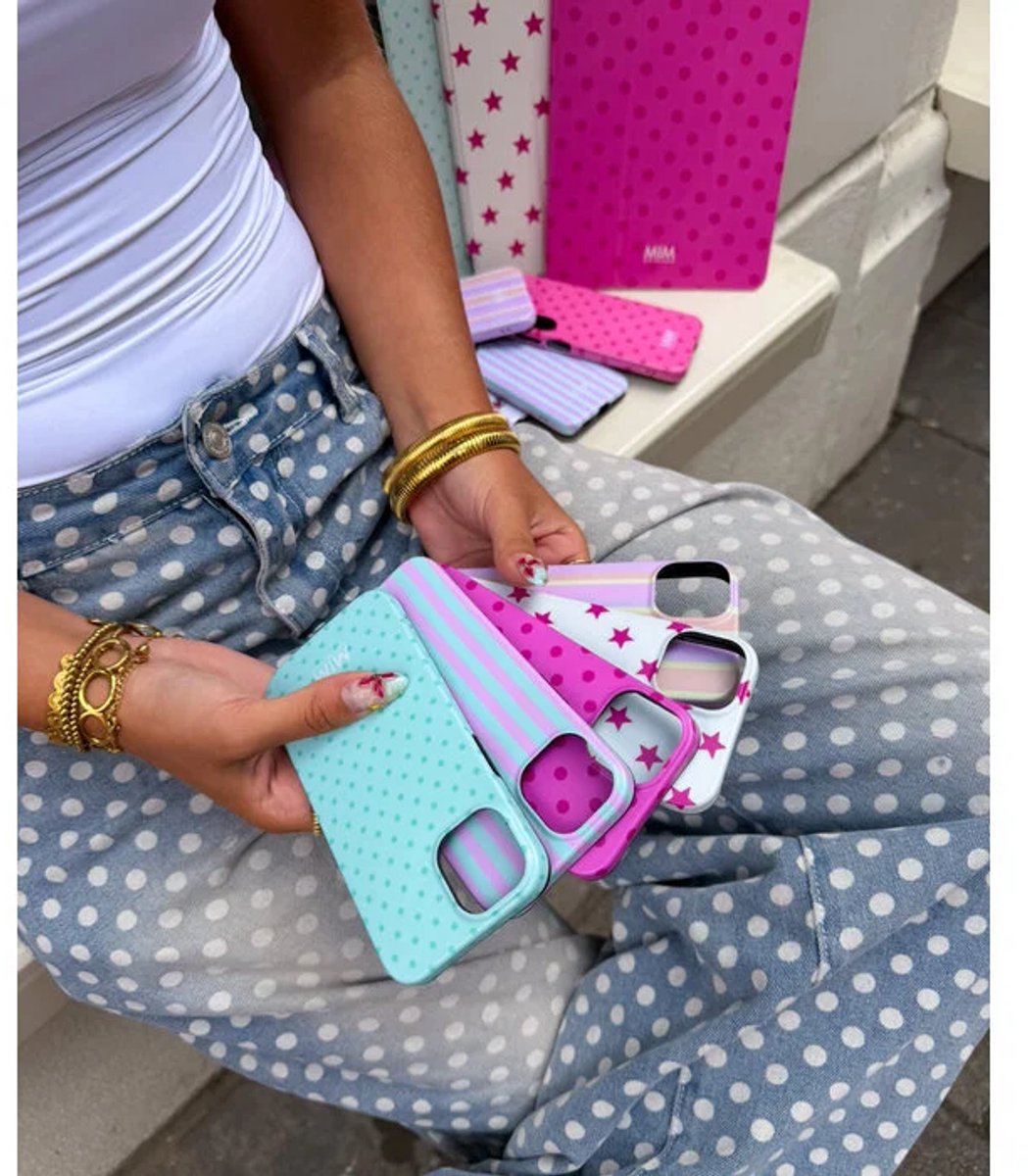 MIM Amsterdam - Cool Crush - Geschikt voor iPhone 13/14 - Telefoonhoesje - Shockproof Case - Mint groen en Roze Gestreept Hoesje - Beschermhoes - Trendy Phone Case