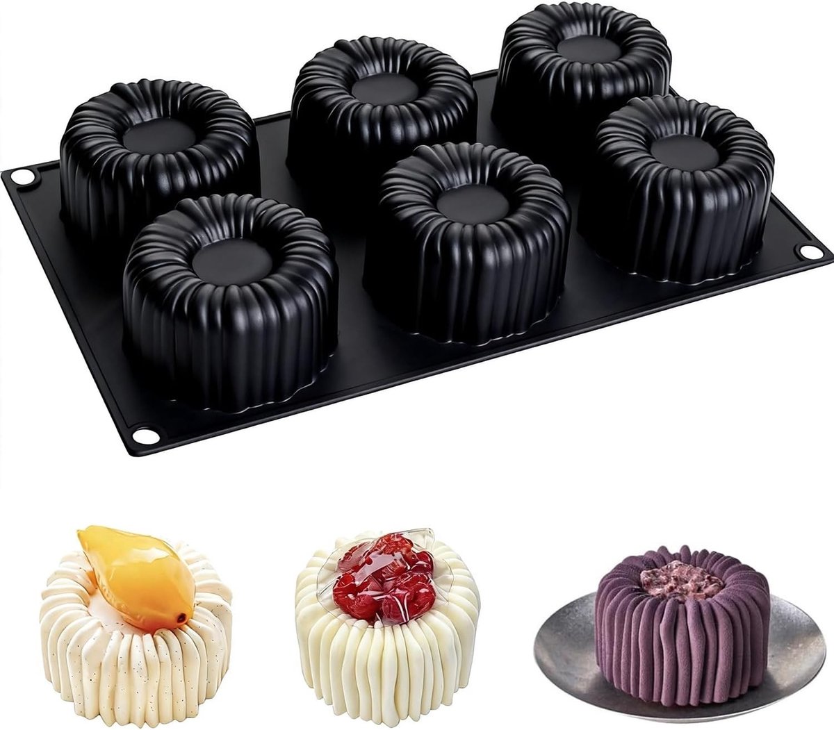 Cilinder siliconen bakvorm met 6 gaten voor desserts, taarten en mousse, ideaal voor chocolade, gelei en pudding creaties