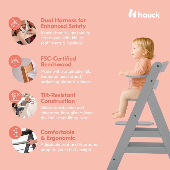 Houten Kinderstoel - Stoel Baby Eettafel - Samen Eten - Groei mee met kind - Tot 90 kg - Grijs van Houten — afbeelding 2