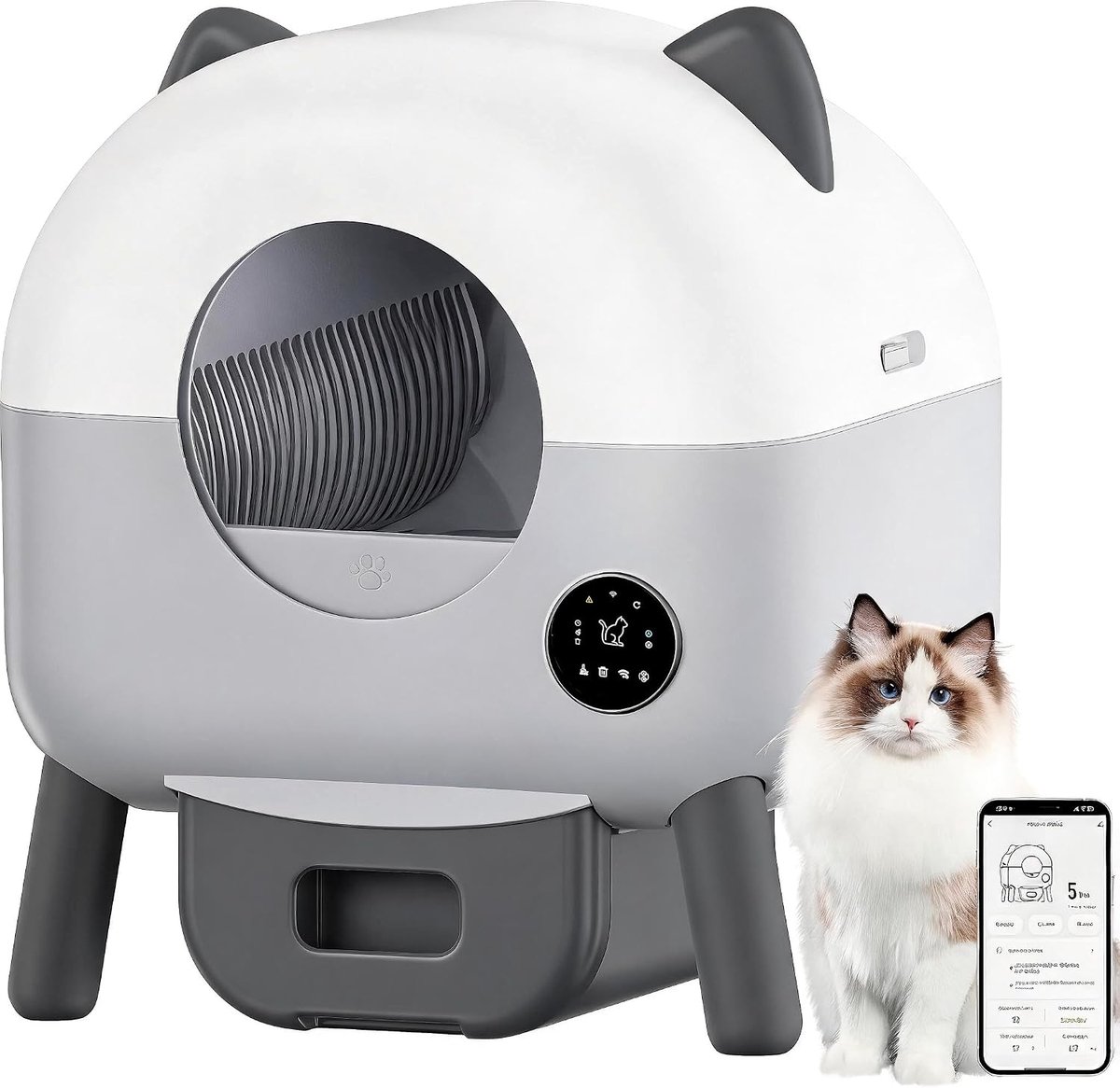 Zelfreinigende kattenbak - XXL automatische elektrische kattenbak - Vier veiligheidssensoren - Grote capaciteit - Bediening via app - Ideaal voor huishoudens met meerdere katten en op reis