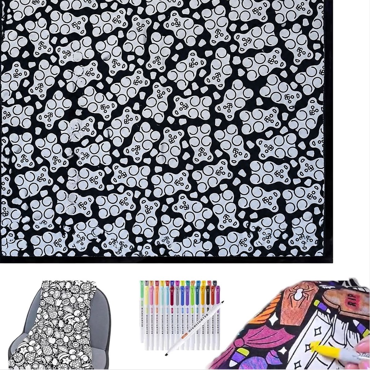 DIY Kleurdeken voor Volwassenen met 24 Stiften – Wasbaar Fluweel Zacht – Creatief Cadeau voor Thuisdecoratie – Geschikt voor Kinderen en Groepen(Beer)