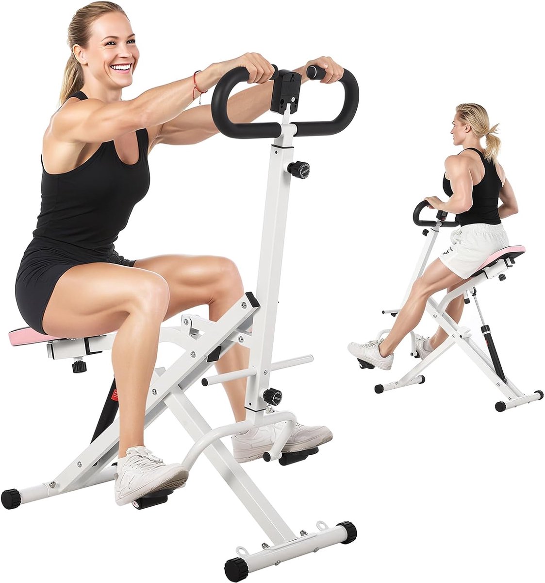Verstelbare squat-trainer met 12 niveaus – Opvouwbare hydraulische stepper – voor het hele lichaam – draagvermogen 350 Lbs – fitnessapparaat voor billen en diepe squats – wit