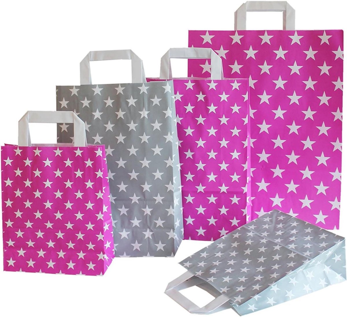 Papieren draagtassen - Winkelzakken Cadeautassen - Winkelen en Cadeaus - Platte hengsels - 22+10x31 cm - Roze