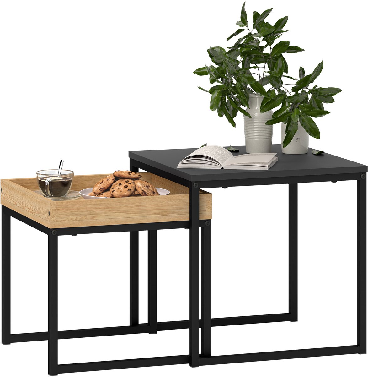 HOMCOM Salontafelset - Staal - 45x45x45cm - Zwart