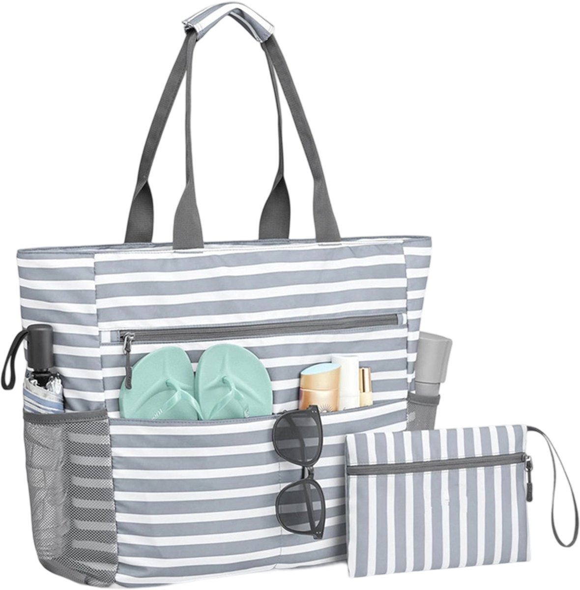 Strandtas XXL met Rits - Grote Strandtas Dames Waterbestendig - Strandtas XXL familie met ritssluiting - zwemtas - dames grote heren - lichtgewicht strandtas - opvouwbare reistas voor picknicks - zwembadtas - saunatas