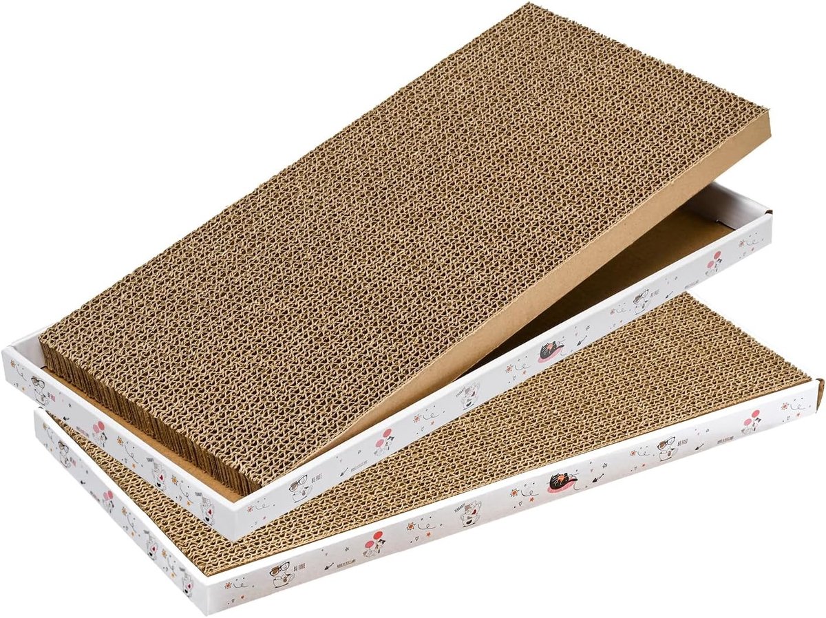 Krabpaal voor zware katten - Karton - 41,9 x 21,1 x 2,5 cm x 2 stuks - Duurzaam Golfkarton Krabmeubel - Voor Binnenkatten
