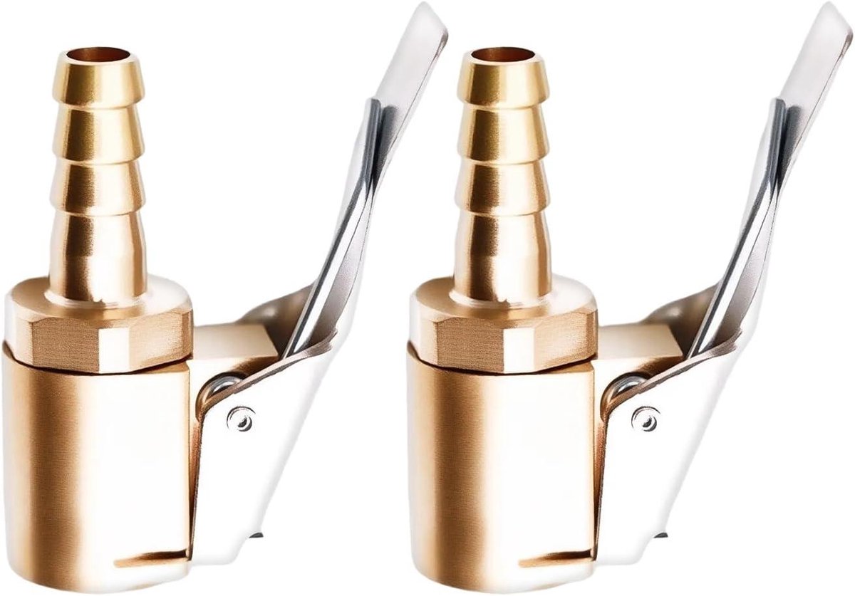 Snelkoppeling Bandenpomp - Opblaasadapter Ventiel - Bandenspanning Controleren - Vergrendelbaar Mondstuk - 2 Stuks - Messing