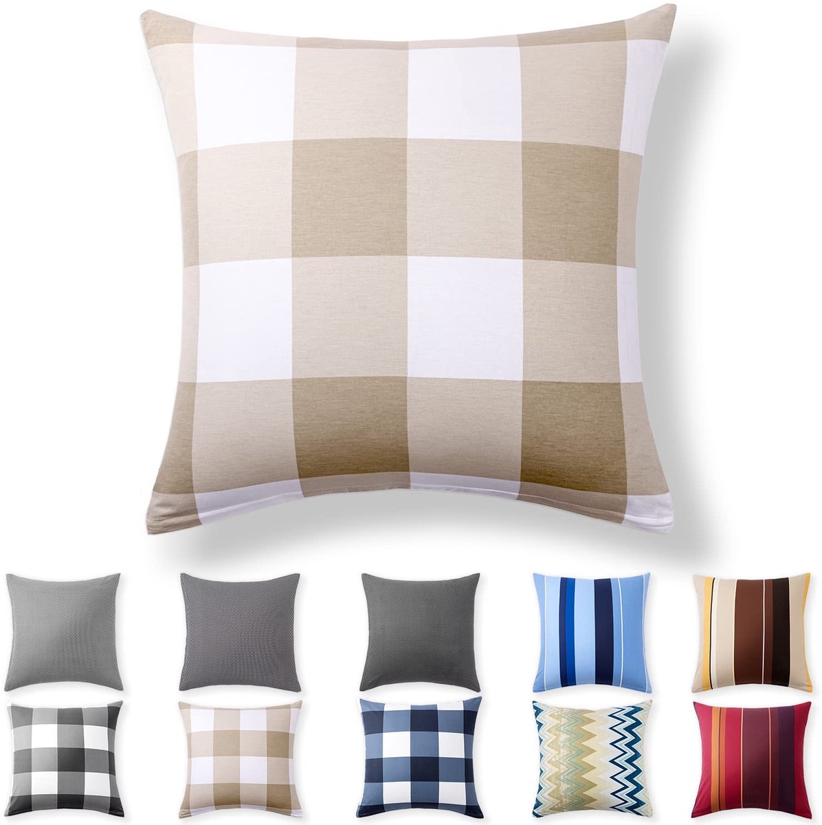 Kussenbezug 60 x 60 cm - 100% Katoen met Versteekte Rits, Bruin Geruit