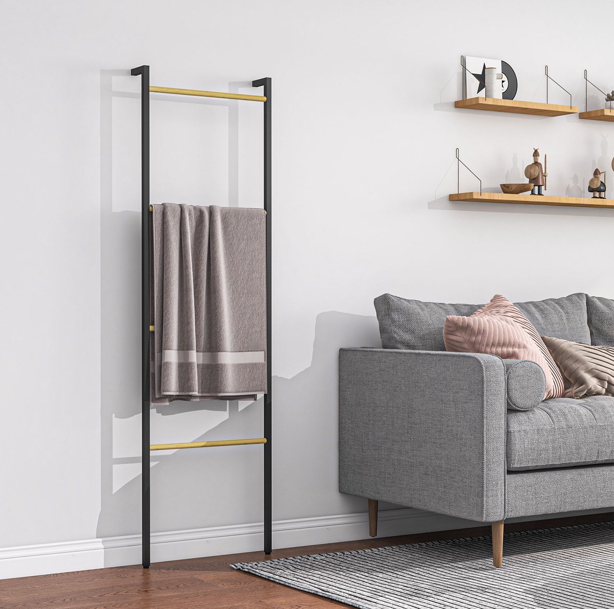 COVREO Droogrek 49 x 167,5 cm zwart staal, handdoekladder met 4 stangen