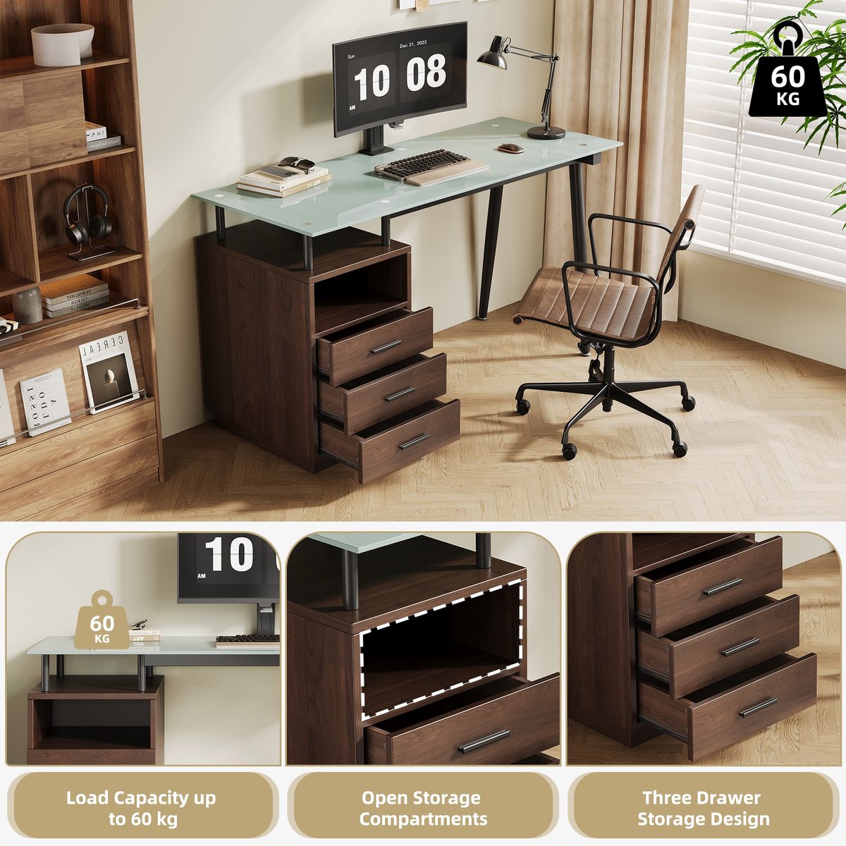 YYchan bureau - bruin - 130 x 50 x 75 cm - met lade - met opbergruimte