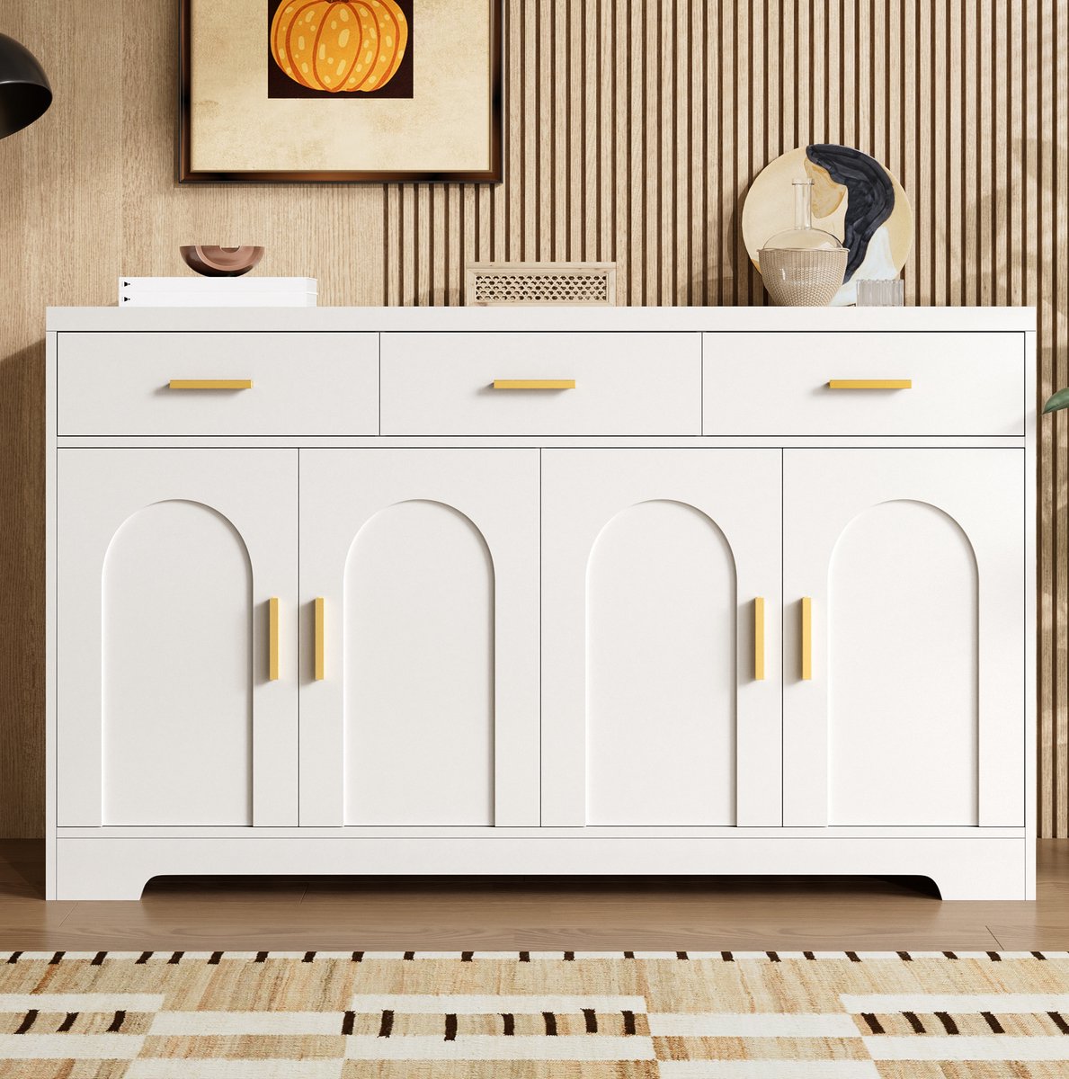 STILVORA Dressoir – Wit Sideboard Met 4 Bogen Deuren En 3 Lades – Modern Voor Woonkamer, Eetkamer En Hal – MDF – 140 x 40 x 83 Cm