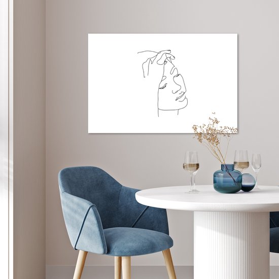 Main d'art sur une Line visage de la femme sur un papier d'affiche de fond blanc 90x60 cm - impression photo sur l' affiche (décoration murale salon / chambre à coucher)