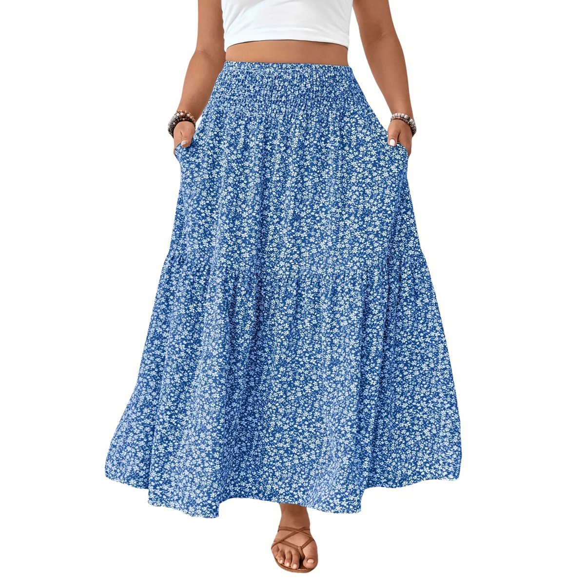 Currero Broekrok Dames Skort Skirts Skirt Rok Midi Korte Broek Culotte Wandelrok Rokje Legging Bloem 2XL Blauwe Bloemen