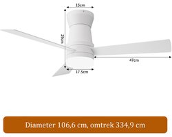 2-in-1 Plafondventilator, LED-Verlichting, 3 Instelbare Kleuren, 6 Snelheden, 3 Bladen, Sfstandsbediening, Timerfunctie, Geschikt voor Zowel Winter als Zomer, Ideaal Woonkamer (Wit, 107 cm)