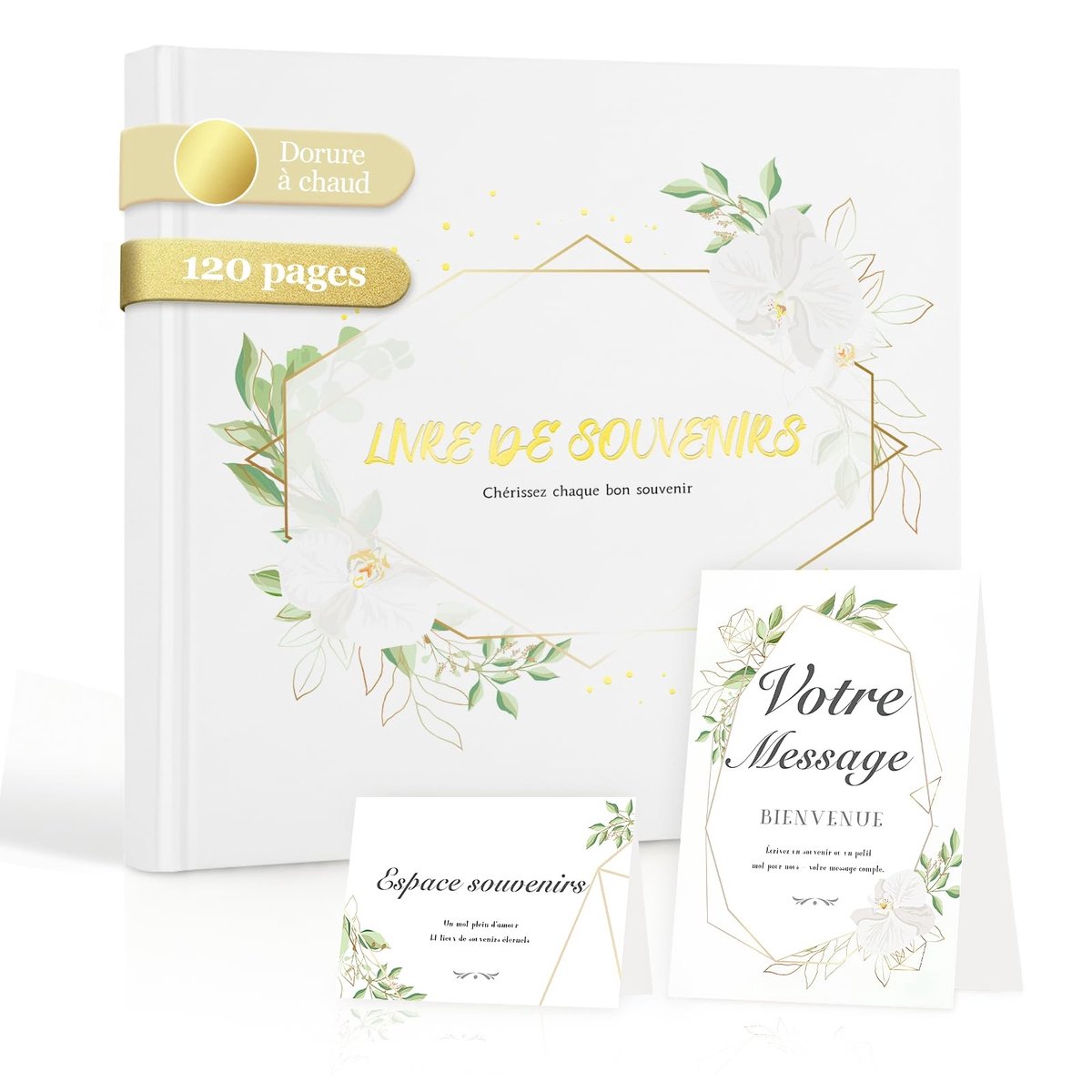 Dailygoods- Gastenboek 20x20 cm - Gouden Hardcover - Dik Papier - Anti-overdracht Papier - Ezel en Kaarten - Duurzame Esthetiek - Herinneringsboek
