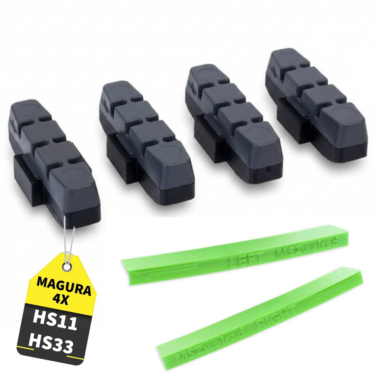 Dailygoods- Remblokken Set 4 Stuks - Originele Remblokken - Hydraulische Velgremmen - MSZweirad Instelhulp - Metaalvrije Rubbers - Endurance voor Ongecoate Velgen - Remrubbers