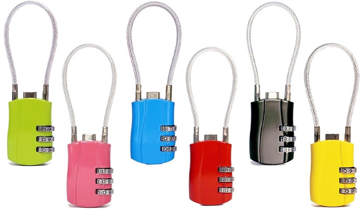 Dailygoods - 6 stuks bagagesloten, vliegtuig-koffer-hangslot, combinatie met 3 cijfers, cijferslot, reiscombinatie, 3 cijfers, voor bagage, reiskast (willekeurige kleur)