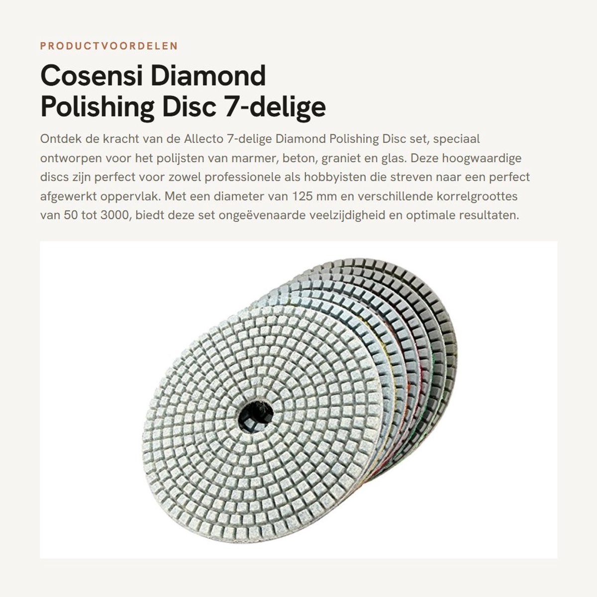 Dailygoods- Polijstschijf 125 mm - 7-delige Set - Diamant Polijstschijven - Geschikt voor Graniet/Glas/Marmers/Beton - 50-3000 Grit - Flexibel en Praktisch - Schuurpad