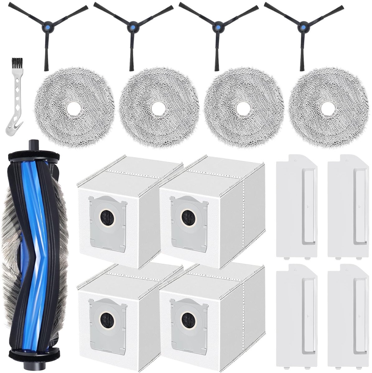 Dailygoods- Reserveonderdelen voor Ecovacs Deebot Mini - 1 Hoofdborstel - 4 HEPA-filters - 4 Zijborstels - 4 Stofzakken - 4 Reinigingsdoeken - Hoogwaardige kwaliteit - Robotstofzuiger