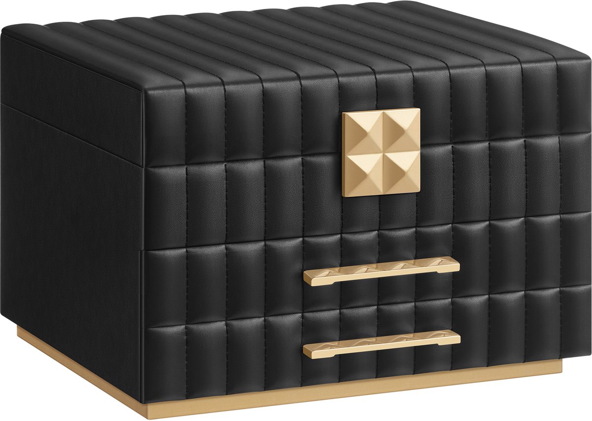 SONGMICS HOME - Horloge Doos - Sieradendoos met Spiegel - 3 Lagen - 2 Lades - PU met Stiksels
