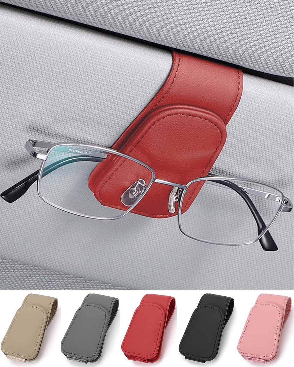 Dailygoods - JEJA Brillenhouder voor Auto Zonneklep, Leer Zonnebrilhouder voor Autobrilhouder, Autovizier, Brilhouder, Clip voor Zonneklep, Rood