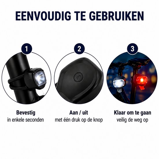 Fietsverlichting Set Voor & Achter - LED Fietslamp Batterij - Waterdicht - Inclusief 4x CR2032 - Sterke Fiets Lampen - Eenvoudige Montage — afbeelding 4