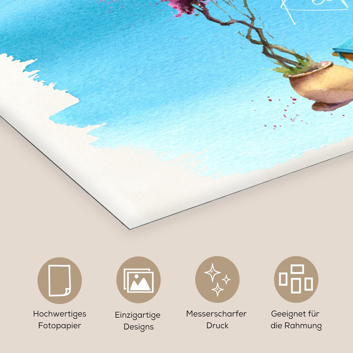 Poster 40x20 cm - Strandstoel - Parasol - Bloemen - Aquarel - Posters - Kamer decoratie -