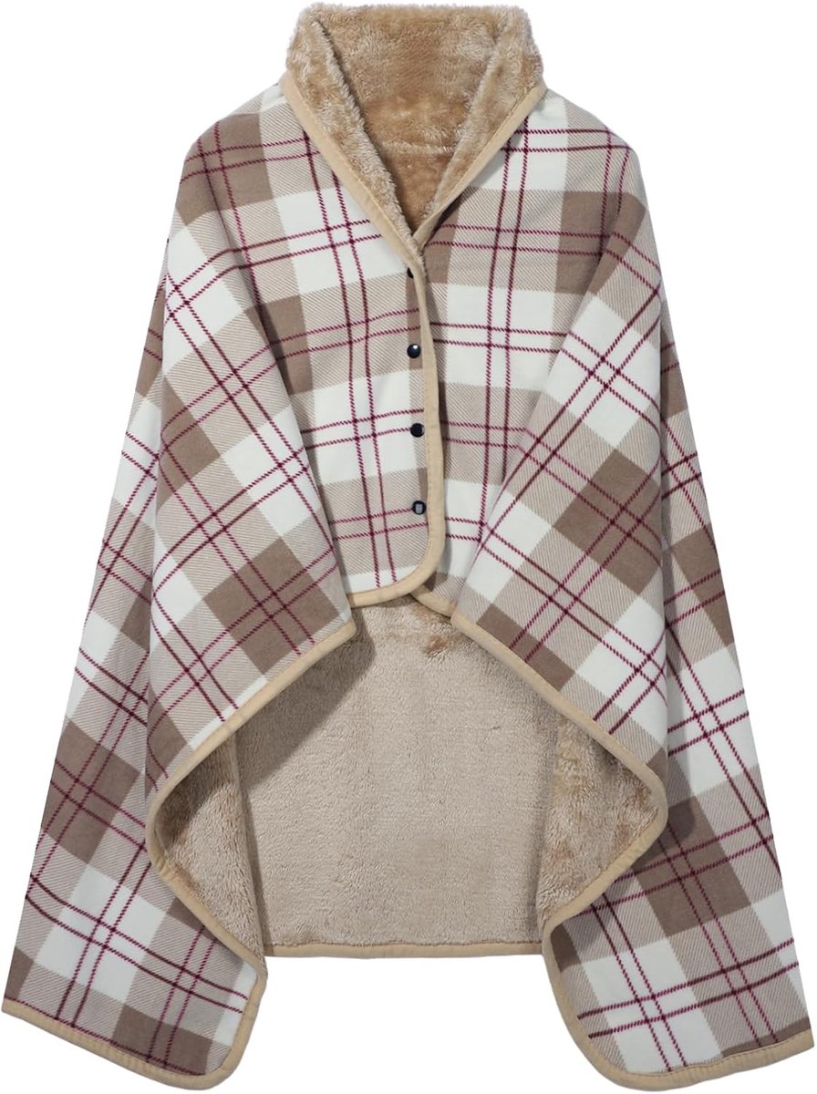 Poncho voor dames, draagbaar, wintercape, warm, flanel, gebreid, fleece, schouderdoek, kaki, one size