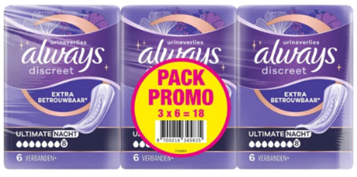 Always Inlegkruisjes Nacht - 3x6 stuks