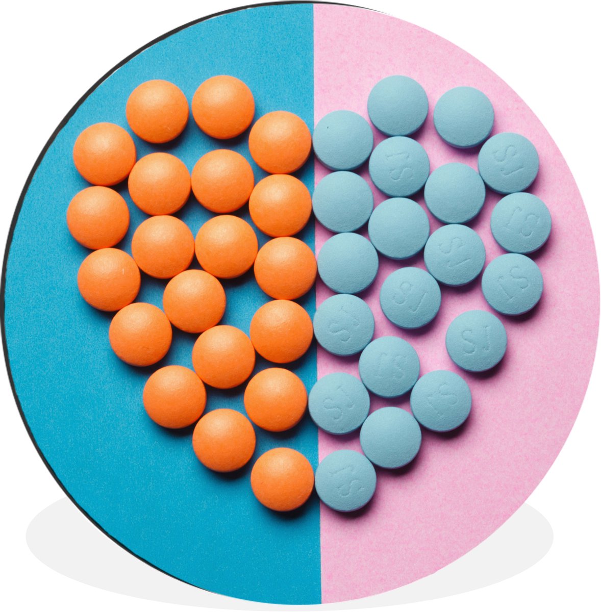 WallCircle - Wandcirkel - Muurcirkel - Hart - Tabletten - Pastel - Aluminium - Dibond - 120x120 cm - Binnen en Buiten XXL