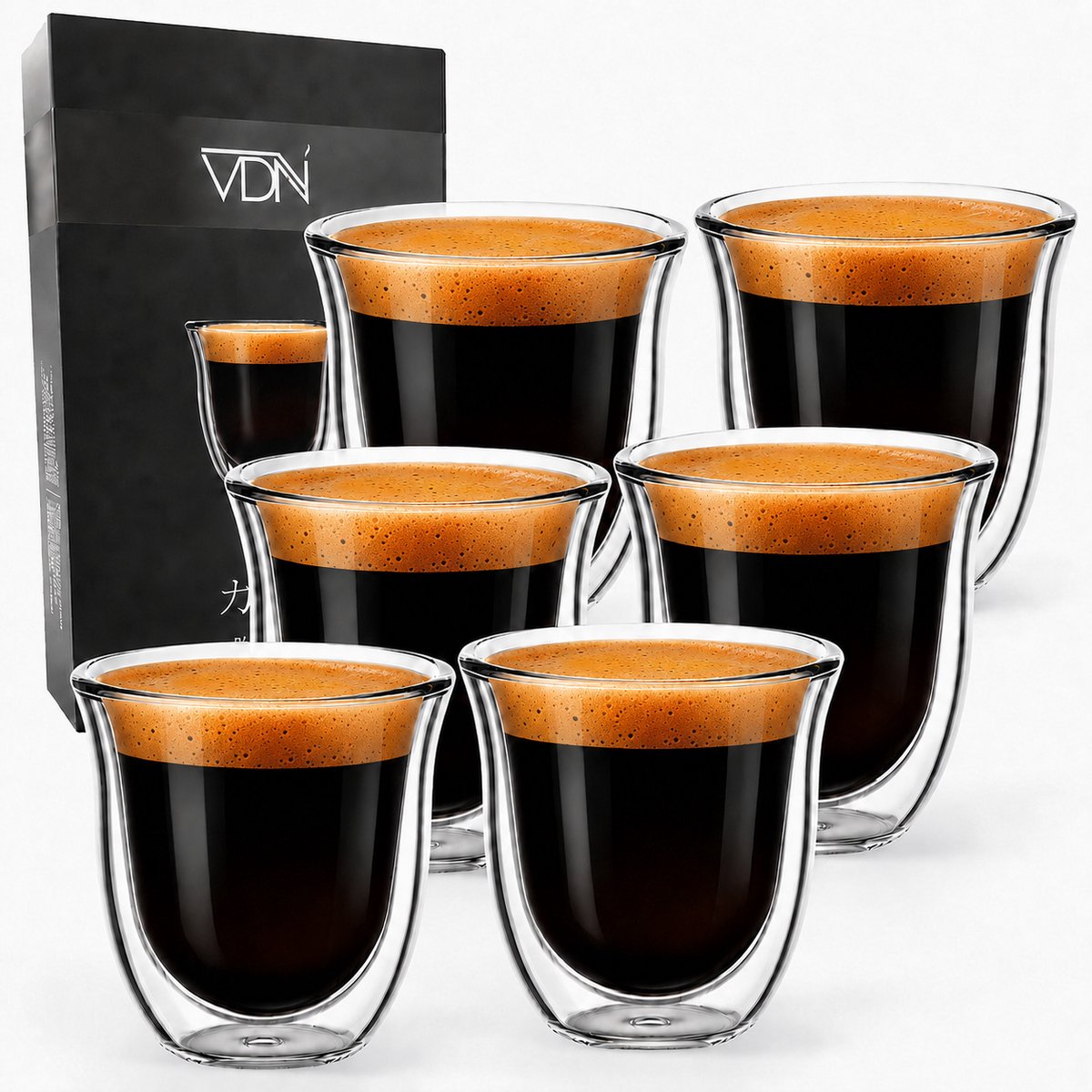Dubbelwandige ESPRESSO glazen van borosilicaat - Warme en koude dranken kopjes - 70 ML - Set van 6