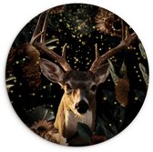 WallCircle® Wandcirkel 120x120 cm - Muurcirkel Hert - Bloemen - Licht - Botanisch - Muurdecoratie woonkamer - Wanddecoratie slaapkamer - Kamer decoratie accessoires - Ronde schilderijen XXL