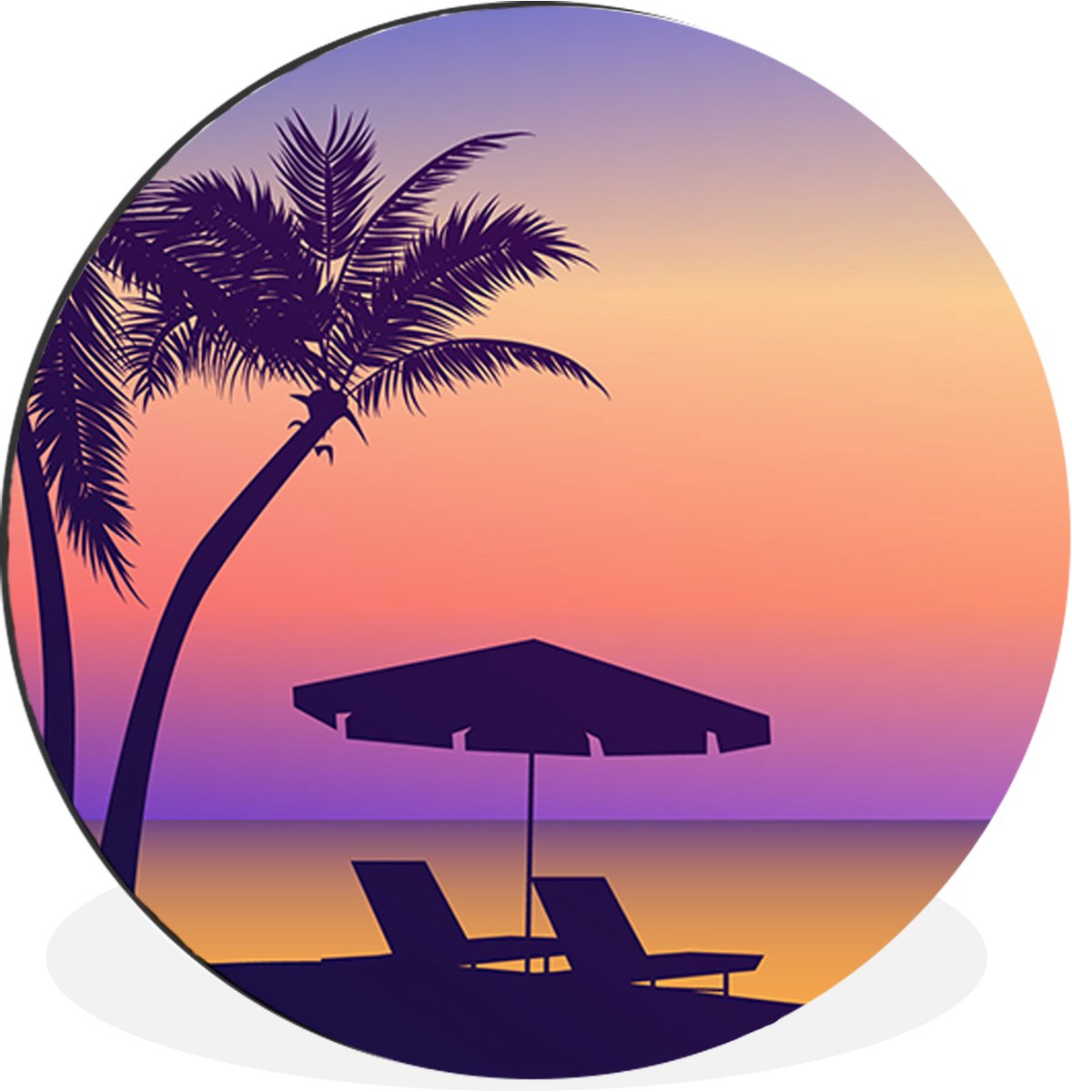 WallCircle - Wandcirkel - Muurcirkel - Strandstoel - Parasol - Nacht - Tekening - Aluminiu