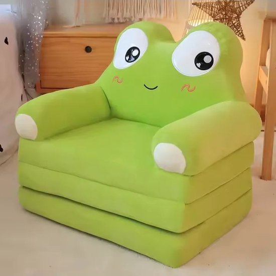 Mogi Products - Kinderfauteuil & Logeerbed Uitklapbaar - Kindersofa - Pluche Kinderstoel Kikker - Groen van Mogi Products — afbeelding 2