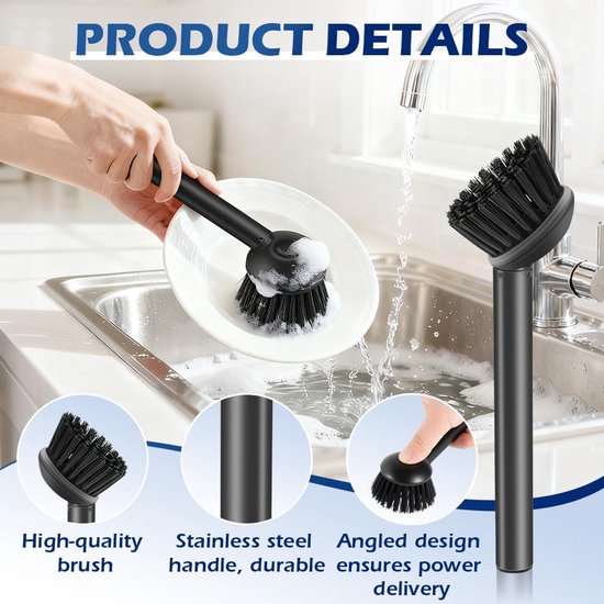Afwasborstel met Spons, 4 stuks Duurzame Borstel en Dubbelzijdige Afwasspons met Scrub Schuurspon,voor Keuken, Badkamer, Tegels en Pannen — afbeelding 2