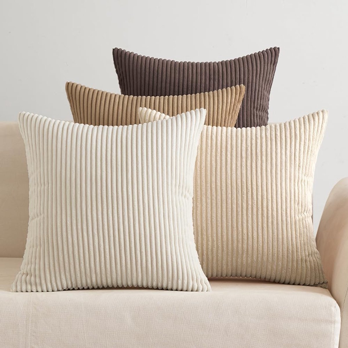 Corduroy kussenhoezen set van 4 decoratieve kussenslopen 40 x 40 cm, moderne bruine kussenslopen voor slaapkamer, bank, woonkamer, kantoor