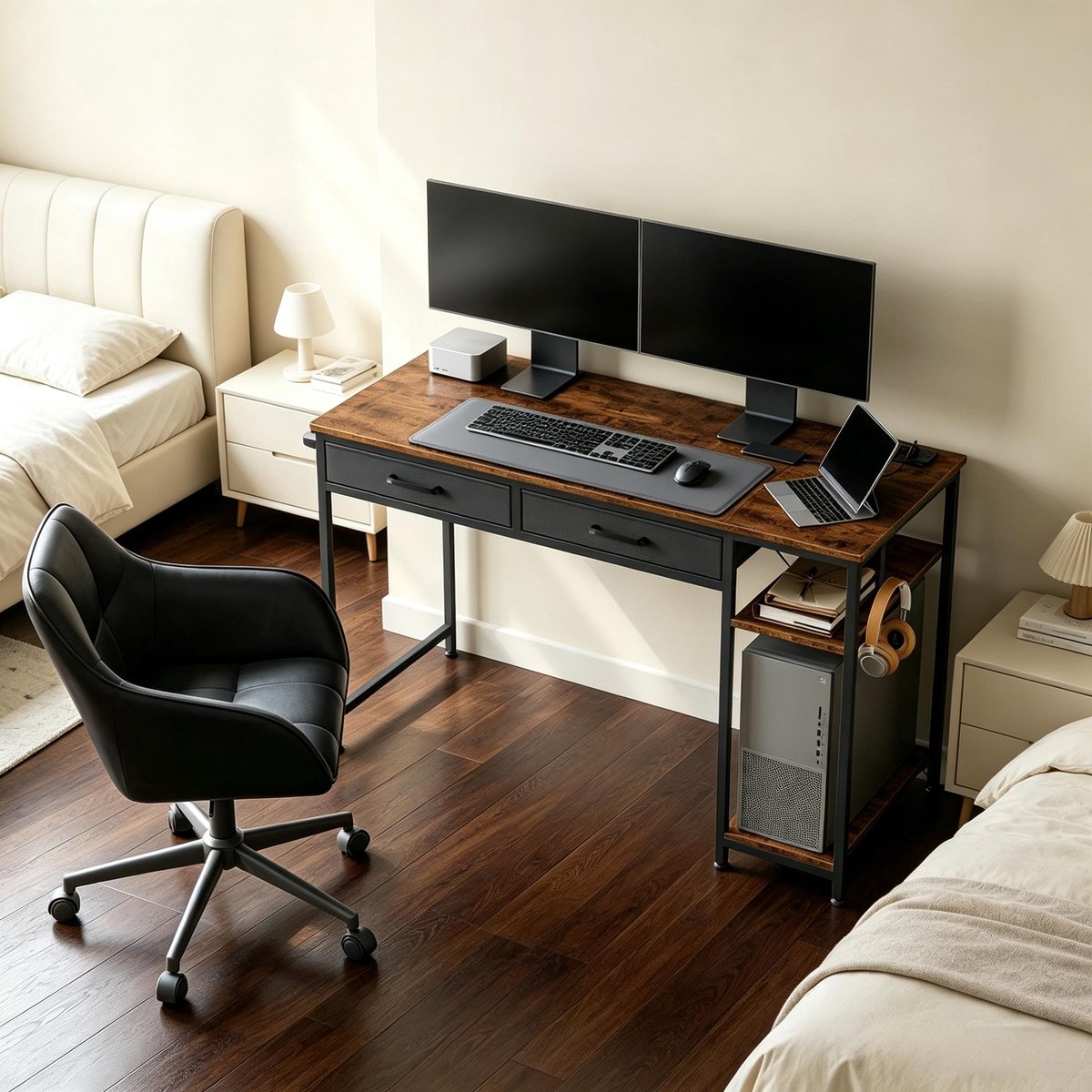 YYchan monitorverhoger - bruin - 120 x 75 x 51 cm + 120 x 51 cm - met lade - met opbergruimte - met stopcontact