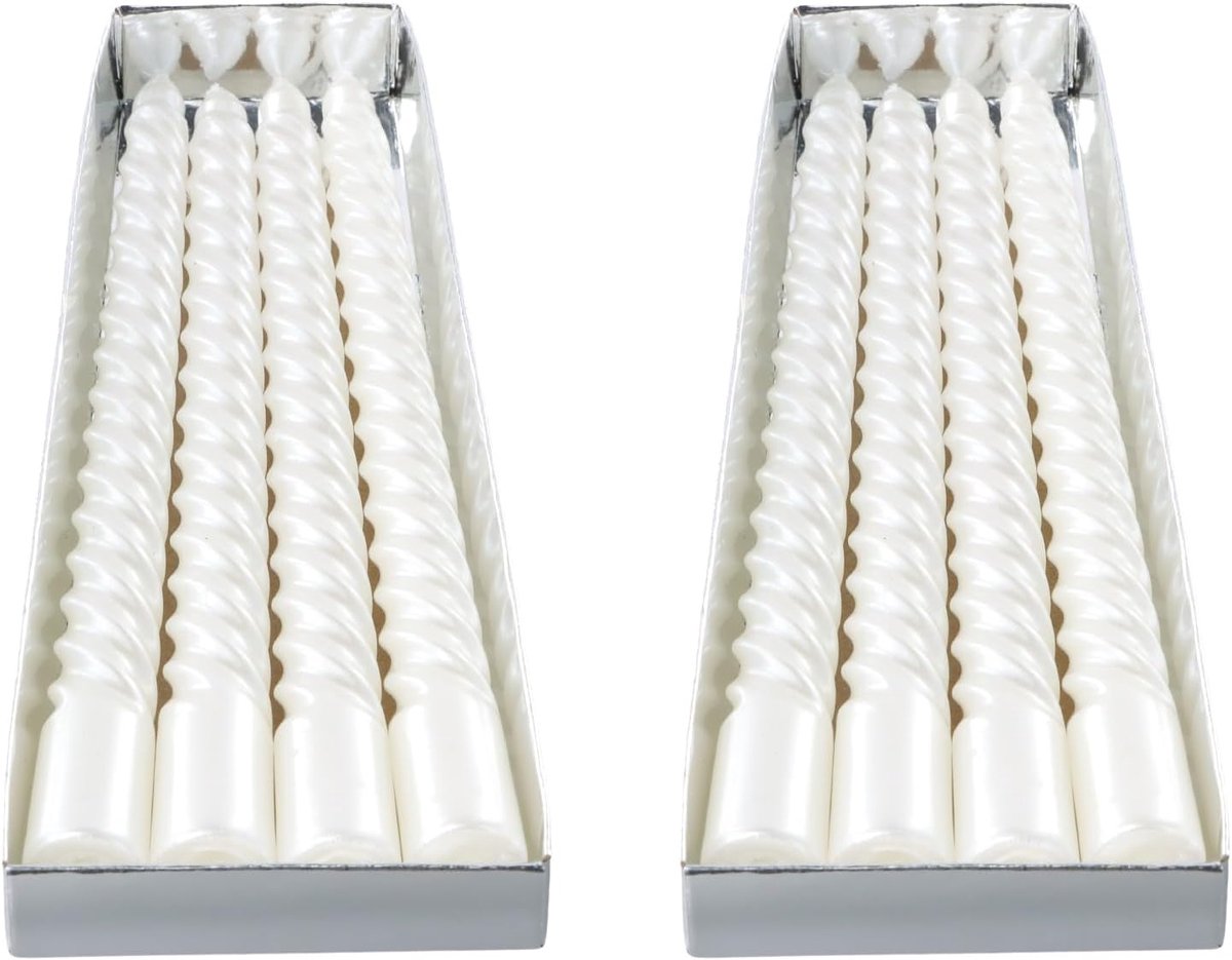 8 stuks witte gedraaide conische kaarsen, 20 cm lange dinerkaarsen, ongeparfumeerde rookloze kaarsenset voor Valentijnsdag, Kerstmis, verjaardagsfeestje decoratie