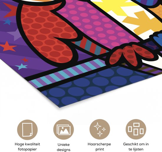 Poster 30x30 cm - Een illustratie van een uil in pop art - Posters - Kamer decoratie - Wanddecoratie woonkamer - Muurdecoratie slaapkamer