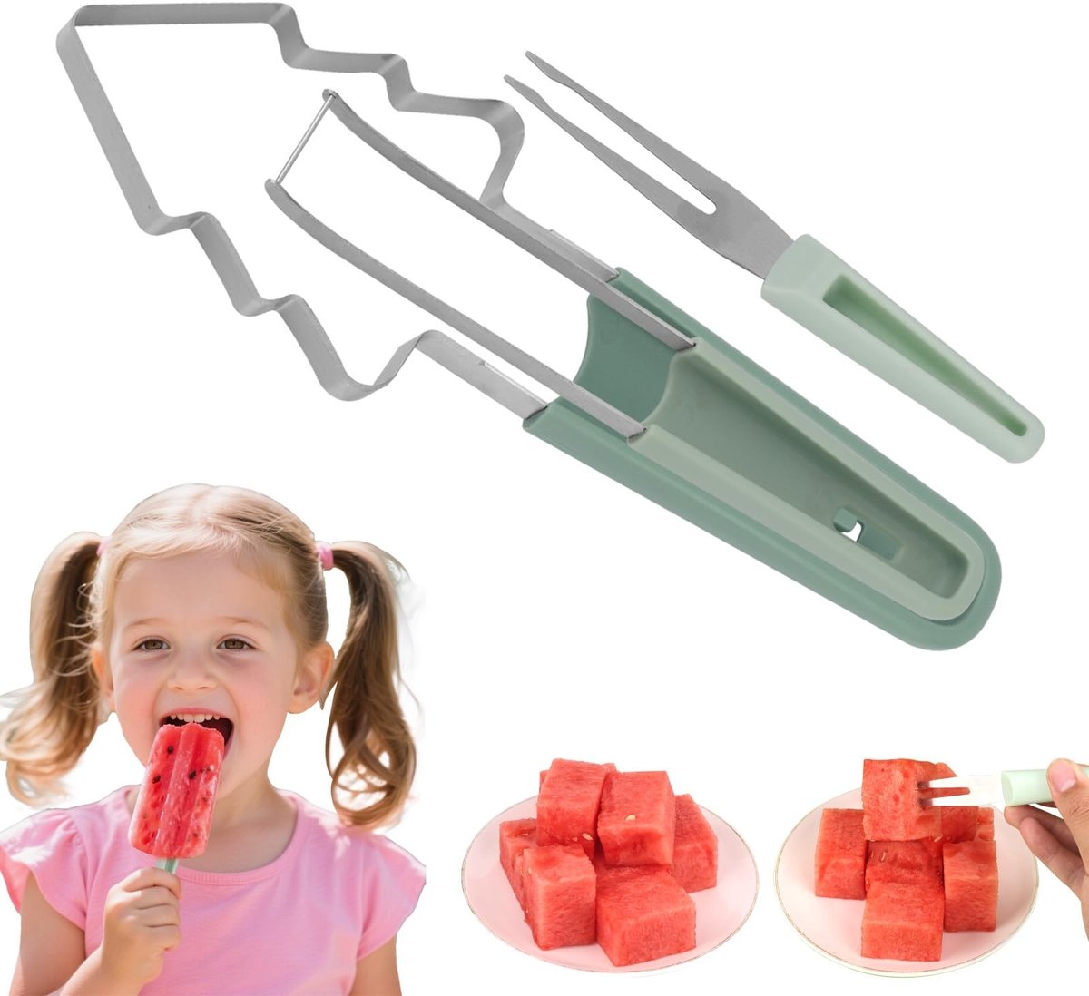 Dailygoods - 3-In-1 Watermeloensnijder - Roestvrij Staal, Draagbare Keukengadget voor Fruit