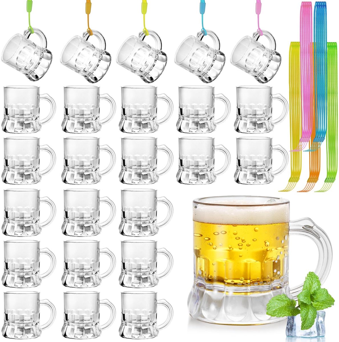 Dailygoods- Borrelglaasjes 25 Stuks 30ml - Herbruikbaar - Met Handvat/Ketting - Geschikt Voor Bruiloft/Verjaardagsfeestje - Plastic - Praktisch Accessoire - Shotglazen