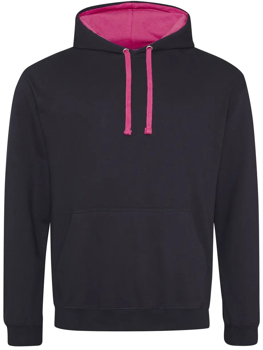 Just Hoods Varsity Hoodie JH003 - JET BLACK/HOT PINK - XXL