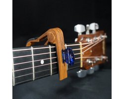 3-1 Luxe Houten Capo – Universele Gitaar Capo met Plectrumhouder – Akoestisch, Elektrisch, Klassiek, Ukulele & Mandoline