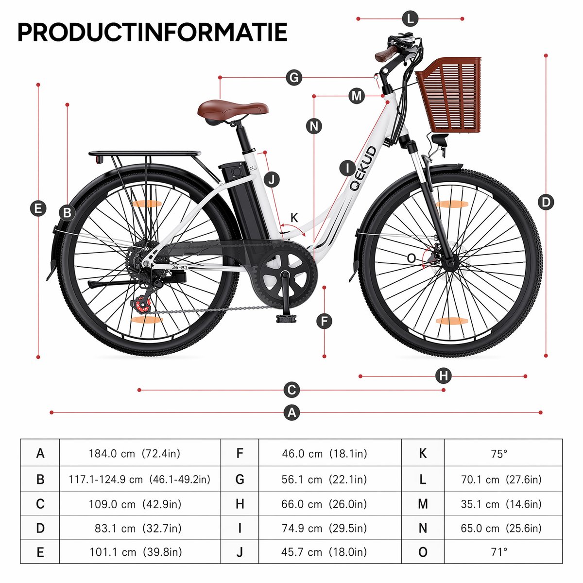 Qekud Elektrische Fiets - 26 Inch E-bike - 36V 13Ah Uitneembare Accu - Actieradius 80 km - Shimano 7 Versnellingen - Schijfremmen - Verlichting- Ideaal voor Woon-werkverkeer thumbnail 2