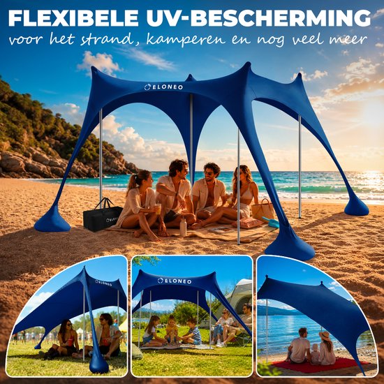 ELONEO Strandtent met Zonnedoek - UV-bescherming UPF 50+, Windscherm, Strandaccessoires & Camping, Blauw 300x300x200 cm van ELONEO — afbeelding 2
