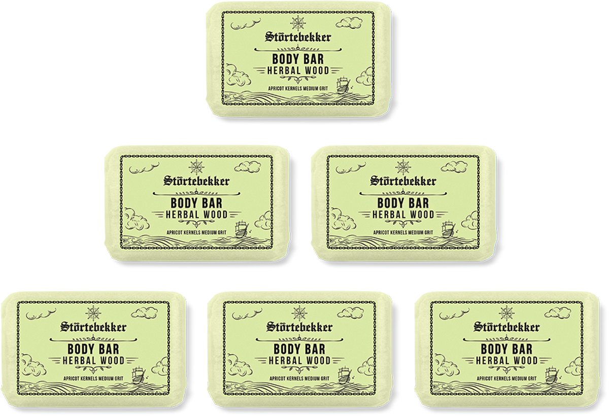 Störtebekker® Body Bar Herbal Wood (Body Scrub) - Plasticvrije Vaste Zeep & Douchegel Heren - Natuurlijke & Duurzame Lichaamsverzorging - Vegan Bodywash met Sheaboter - 120g