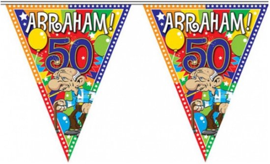 Leeftijd versiering vlaggenlijn / vlaggetjes / slinger Abraham 50 jaar geworden thema 10 meter