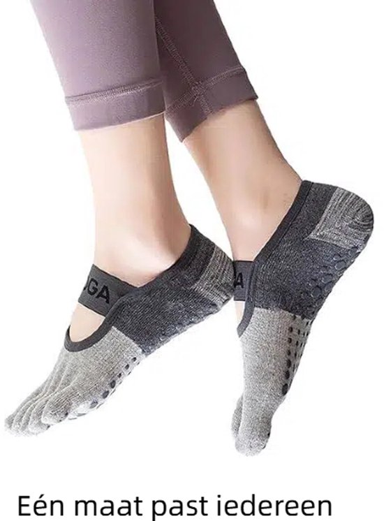 2 paar - Yogasokken - Antislip sokken met vijf tenen - Pilates korte sokken - Zwart, grijs - Ademend - Met antislip nopjes - Geschikt voor Pilates, yoga en algemene oefeningen - Ook geschikt voor Pilates aan de barre en andere oefeningen — afbeelding 2